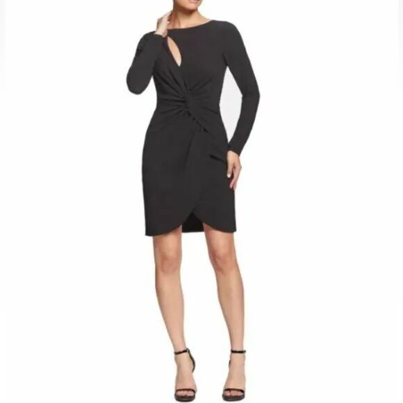DRESS THE POPULATION Coby Crepe Twist-Front Cocktail Dress Size XS - Picture 2 of 13